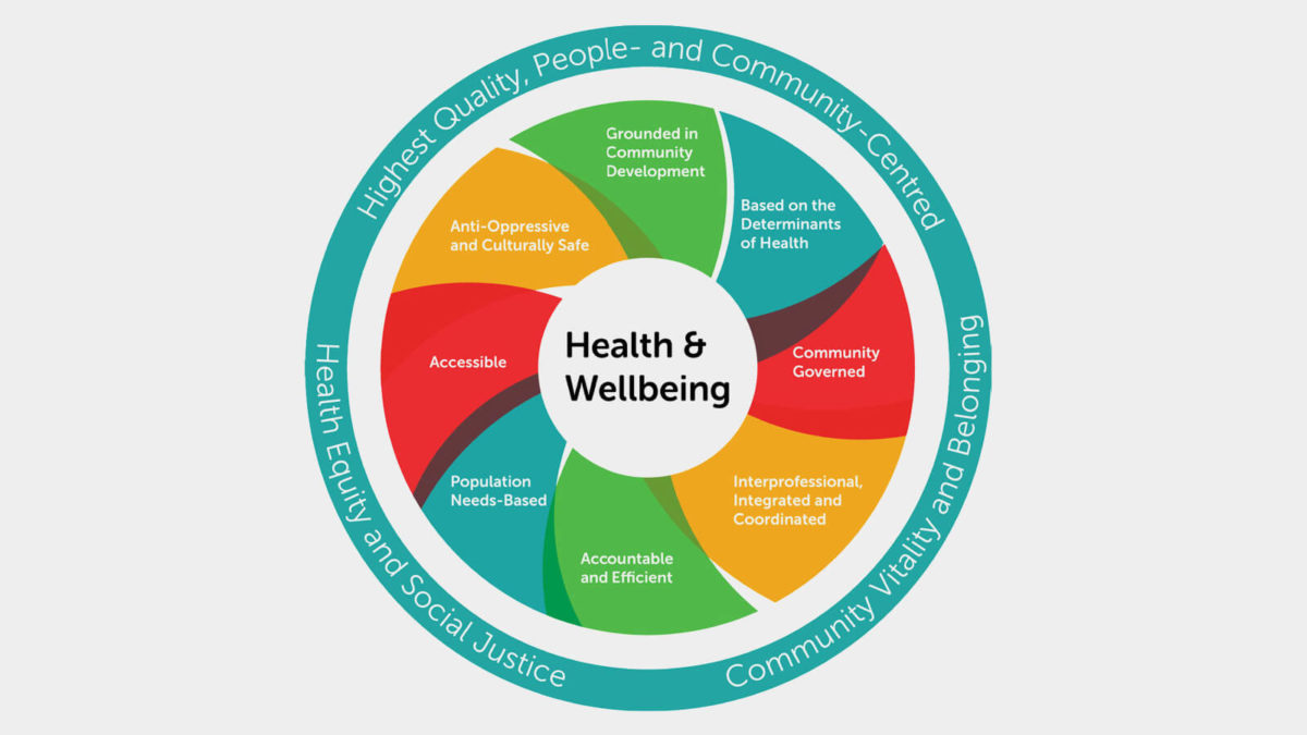 Wheel showing the components of the model of health and wellbeing
